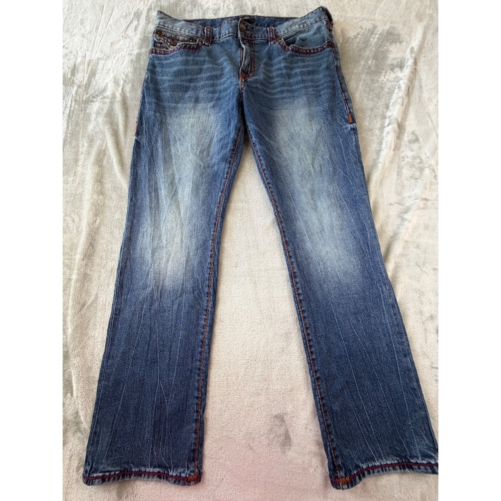 True Religion Ricky Jeans Mens 38 Blue Relaxed Straight Big T Stitch Denim